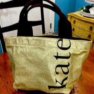 Kate Spade ♠️ Gold Lama/Brown Trim Tote